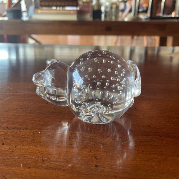 Clear Glass Pig Paperweight with Controlled Bubbles, 4" Long - Picture 2 of 5